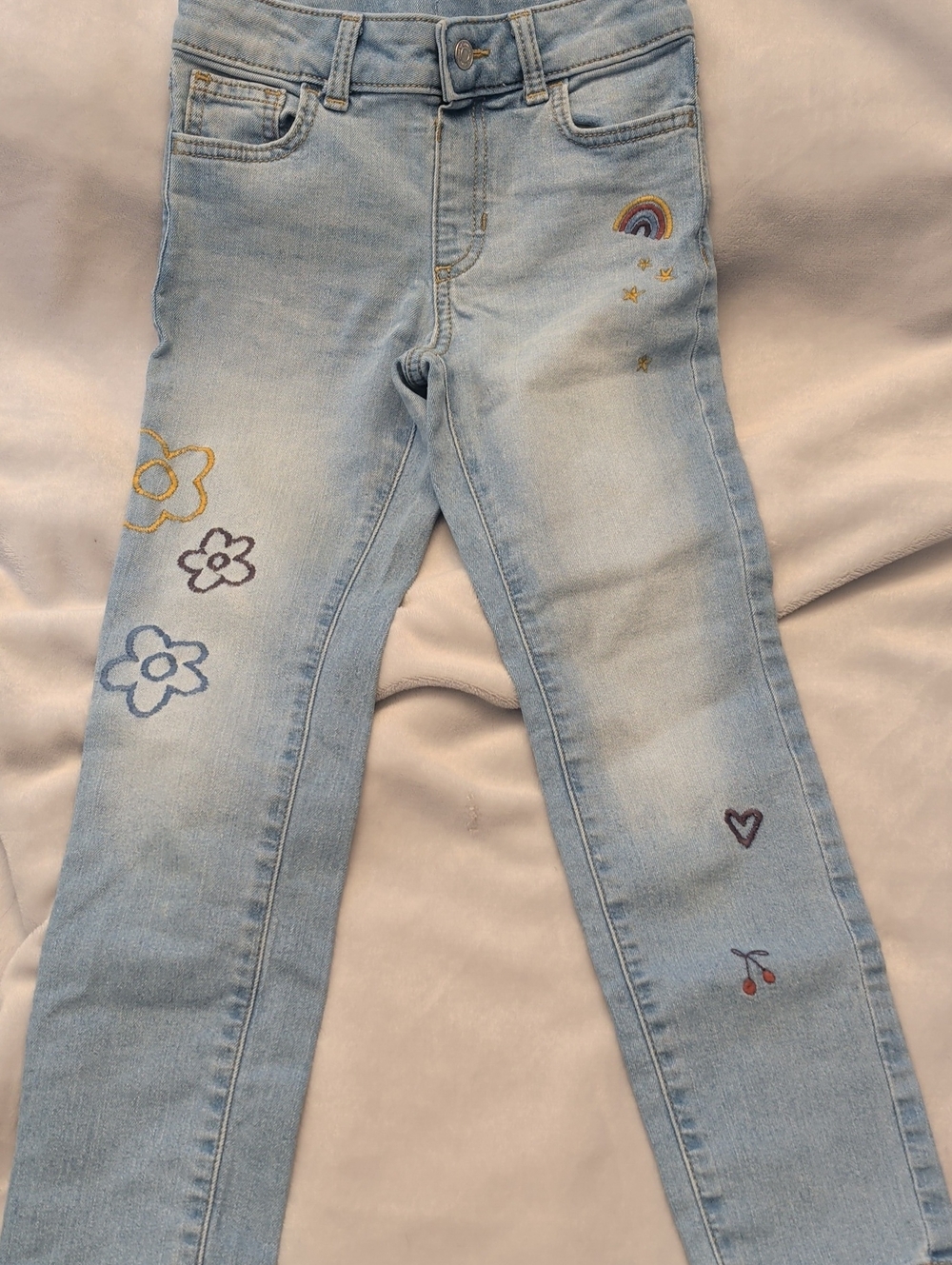 jumping beans Light Wash Jeans with Rainbow & Floral Embroidery
